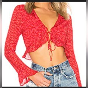 superdown Red Prisca Polka Dot Tie-Front Crop Top XS